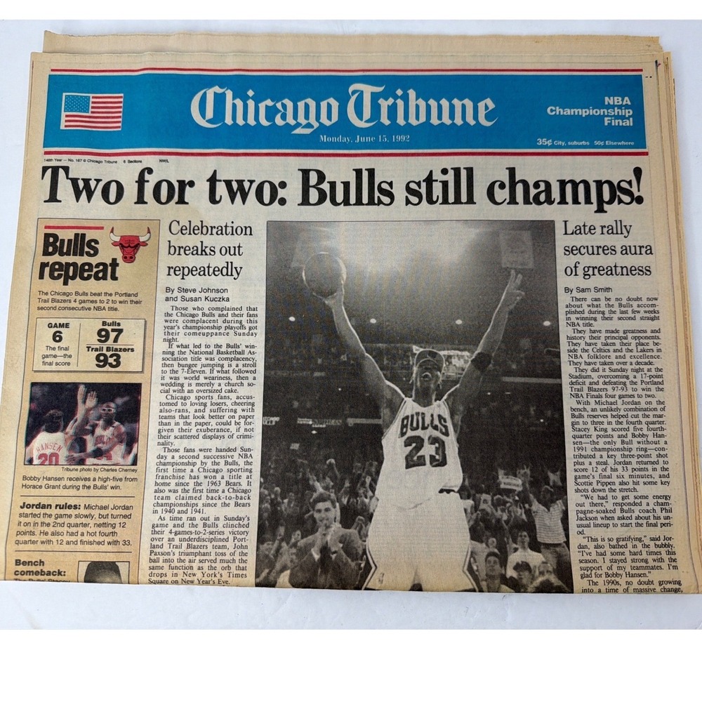 Chicago Tribune June 15 1992 Chicago Bulls NBA Championship Michael Jordan News